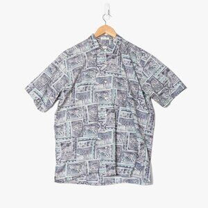 Vintage Burma Bibas Mens Medium Button Up Shirt Blue White